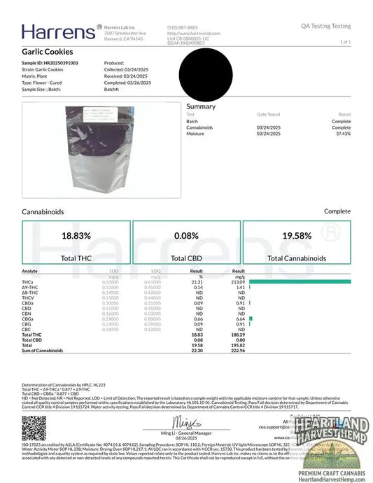 Garlic Cookies Aka Grandma Breath Top Shelf Flower Pounds - Heartland Harvest Hemp - Buy Bulk THCa Online - Legal - Fast Shipping