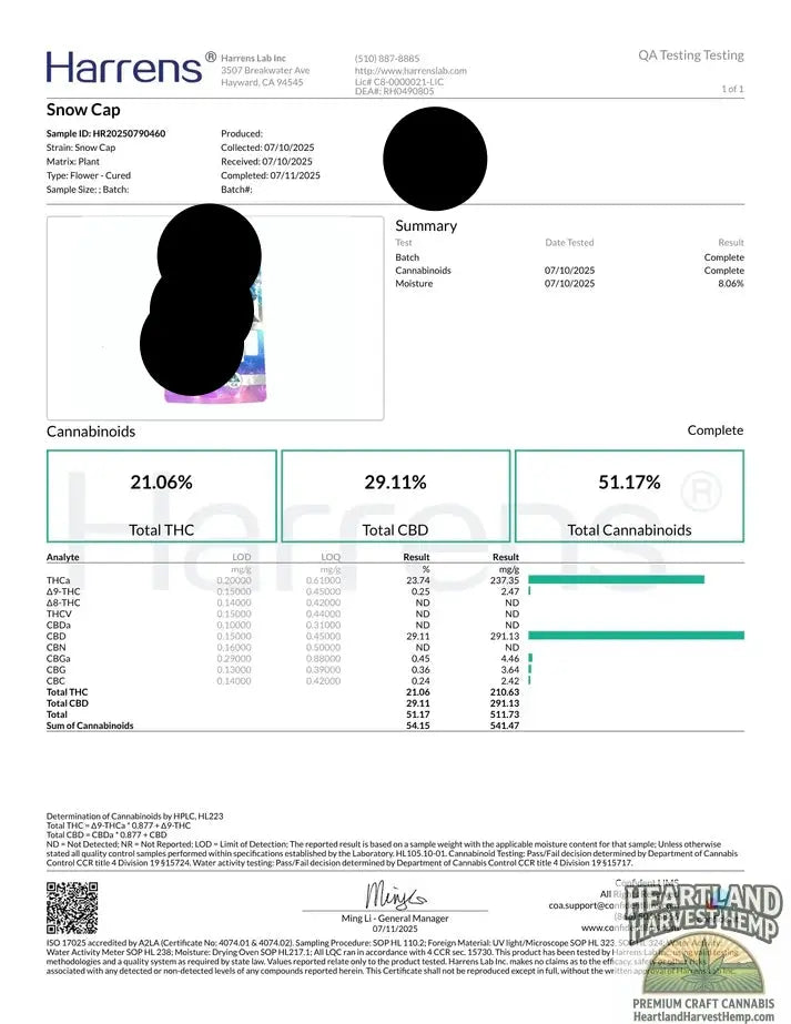 Snow Caps THCa Flower The 51% THC CBD Blend - The Bulk Snow Man - Heartland Harvest Hemp - Buy Bulk THCa Online - Legal - Fast Shipping